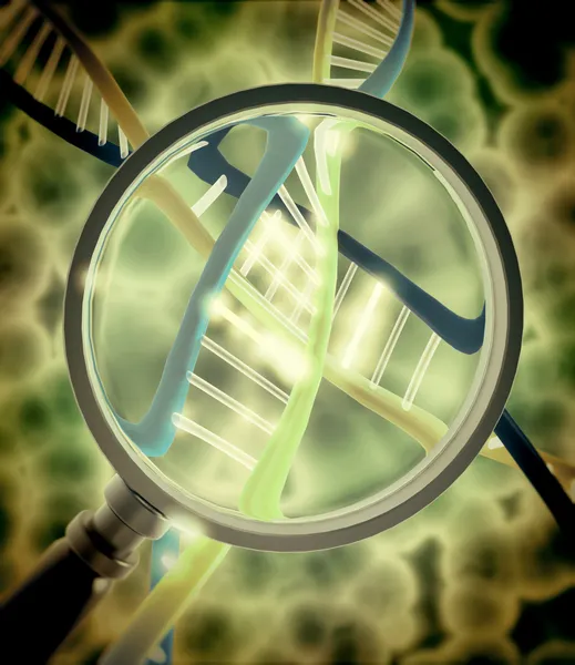 DNA met vergrootglas lens — Stockfoto