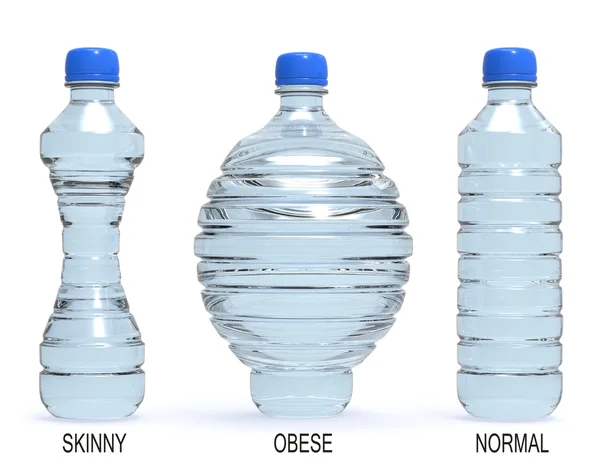 Butelki, normalny, otyłych i chudy — Zdjęcie stockowe