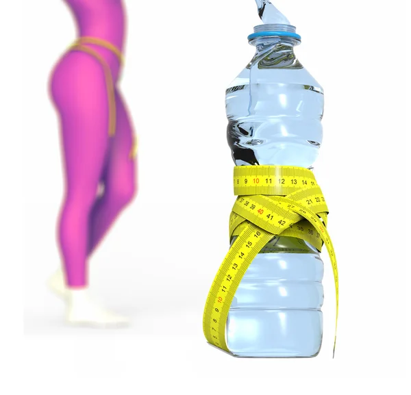 Láhev s vodou a žena — Stock fotografie