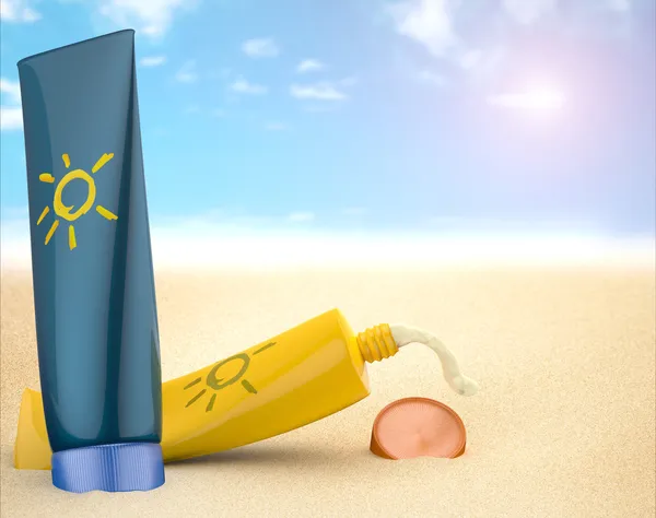 Sunscreen on the beach — Stock Photo, Image