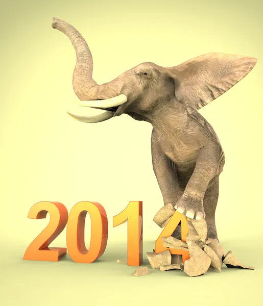 New year 2014 with elephant — Stockfoto