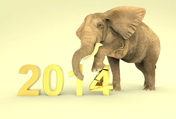 New year 2014 with elephant — Stockfoto