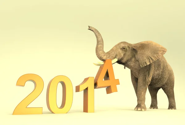 New year 2014 with elephant — Stockfoto