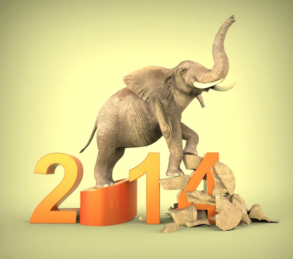 New year 2014 with elephant — Stockfoto