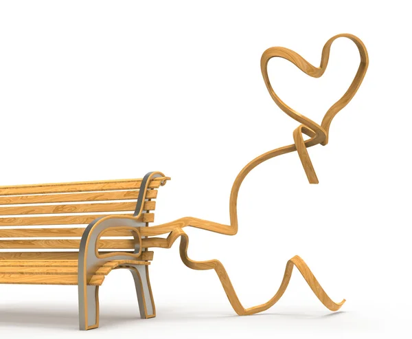 Деревянная скамейка с сердцем — стоковое фото