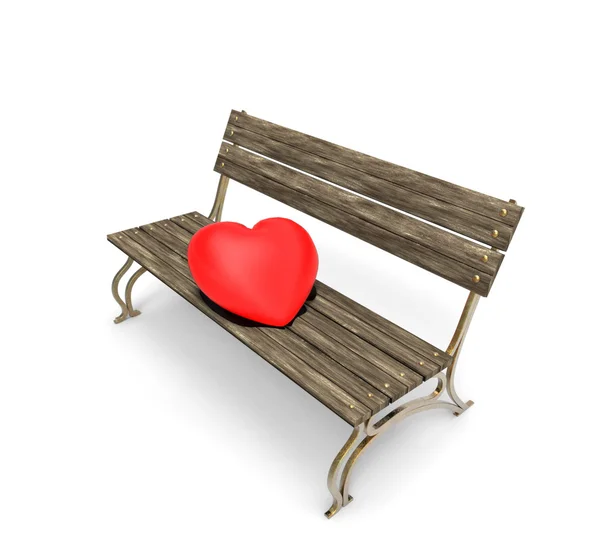 Dřevěná Lavička se srdcem — Stock fotografie