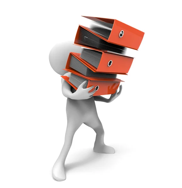 3d man carrying stacked red folder — Stock Photo, Image