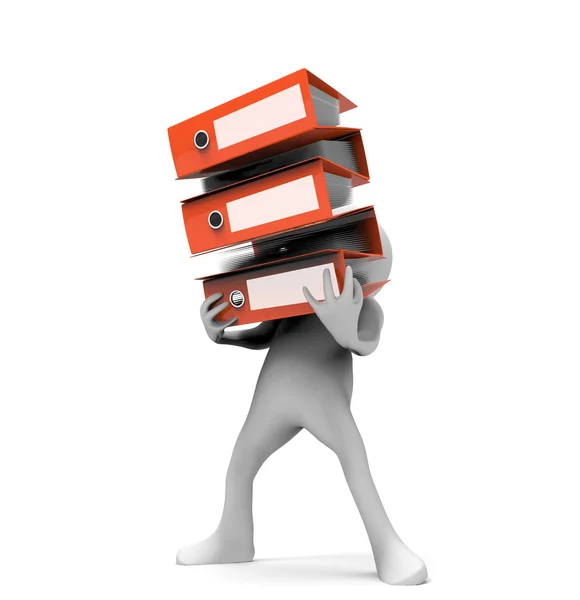 3d man carrying stacked red folder — Stock Photo, Image