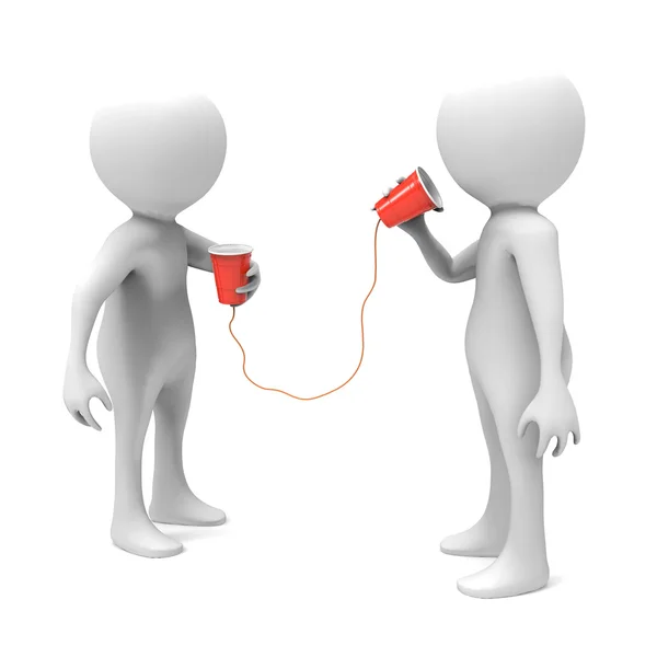 3D Men with Plastic Cup Telephone — Stock Photo, Image