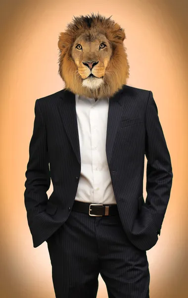 Man with lion head — Stock Photo, Image