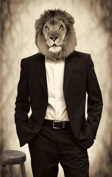 Man with lion head — Stock Photo, Image