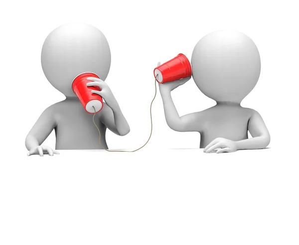 3D Men with Plastic Cup Telephone — Stock Photo, Image