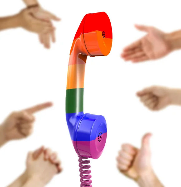 Telefoon, karakteristieke kleuren van de gay pride — Stockfoto