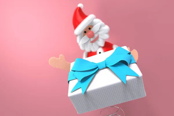 Pano Papai Noel Com Mola Detém Uma Caixa Presente Sua — Fotografia de Stock