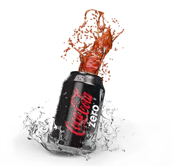 Malaga Spanyolország Október 2021 Illusztráció Coca Cola Zero Doboz Splash — Stock Fotó