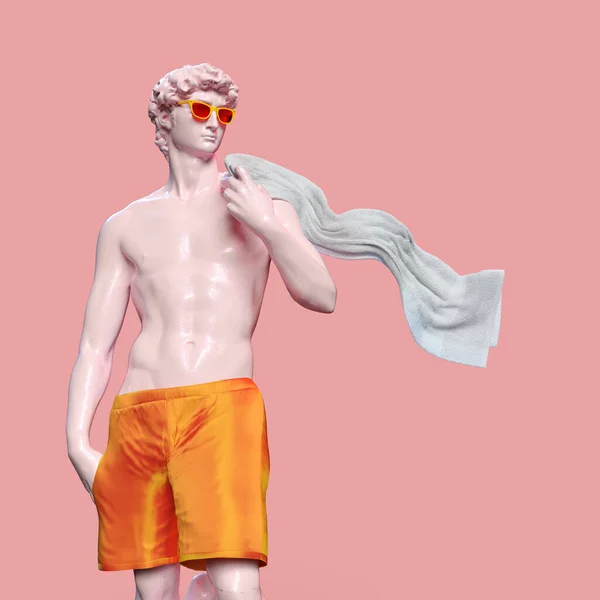 Statue David Michelangelo Sunglasses Towel Pink Blackground Rendering — Stockfoto