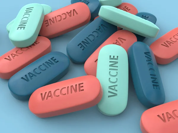 Pills Inscription Vaccine Cure Coronavirus Virus Covid Rendering — Stockfoto