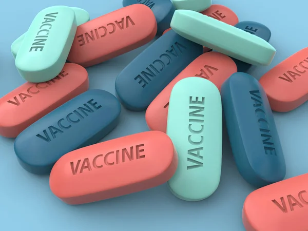 Pills Inscription Vaccine Cure Coronavirus Virus Covid Rendering — Foto Stock