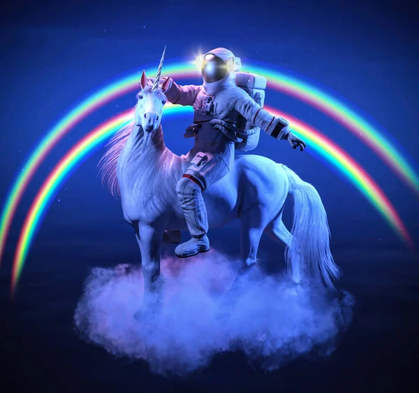 Astronaut Riding Unicorn Cloud Intergalactic Space — Stock Photo, Image