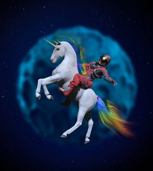 Astronaut Riding Unicorn Intergalactic Space — Stock Photo, Image