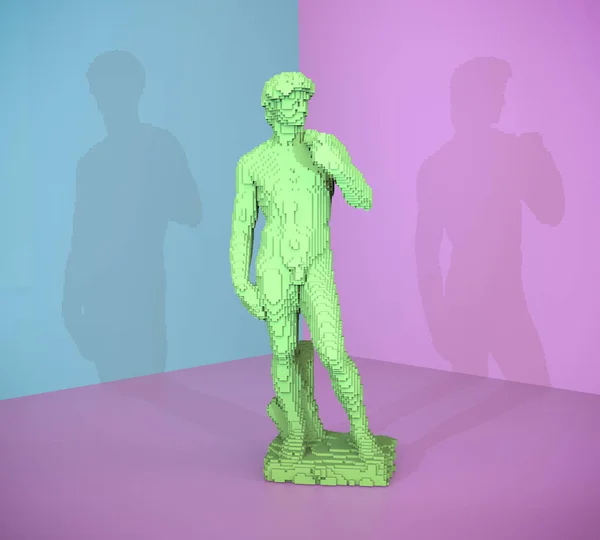 Statua David Michelangelo Con Effetto Voxel Ombre Sulle Pareti — Foto Stock