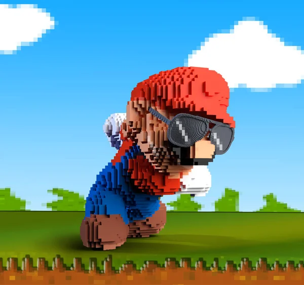 Malaga Spain February 2022 Mario Pixelated Effect Mario Fictional Character — Stock Photo, Image