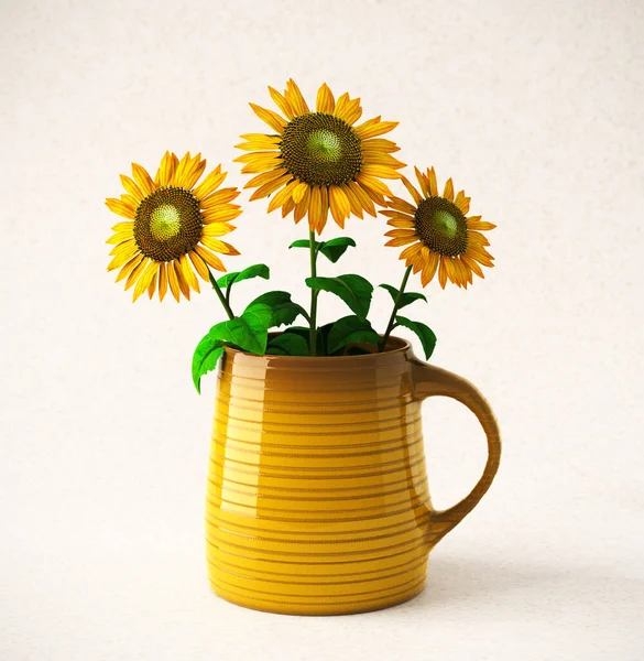 花瓶にひまわり 3Dレンダリング — ストック写真