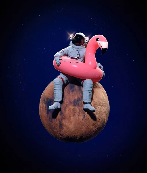 Astronaut Med Flamencos Livboj Planeten Mars Rendering — Stockfoto