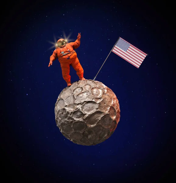 Fet Astronaut Erövrar Den Okända Planeten Universum Rendering — Stockfoto