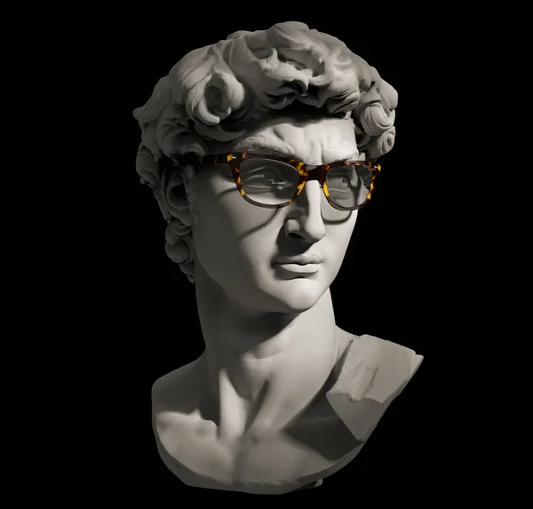 Biust David Rzeźbiony Przez Michała Anioła Okularami Odizolowanymi Czarno Renderowanie — Zdjęcie stockowe