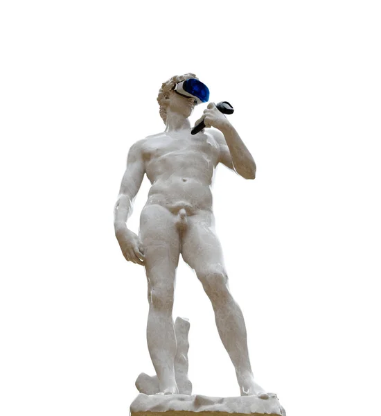 Michelangelos David Statue Using Virtual Reality Glasses White Background Rendering — Stock Photo, Image