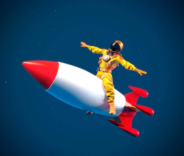 Astronaut Sitting Flying Missile Illustration — Stock Photo, Image