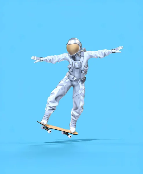 宇宙飛行士はスケートボードの上でバランスをとっている 3Dイラスト — ストック写真