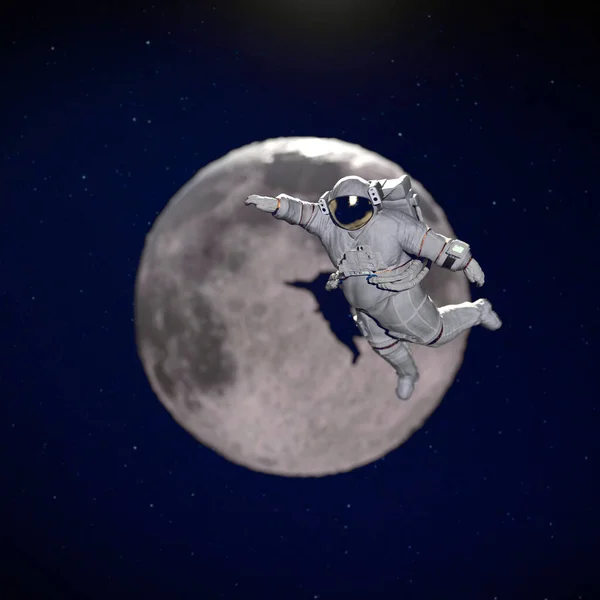 Астронавт Біля Місяця Рендеринг — стокове фото