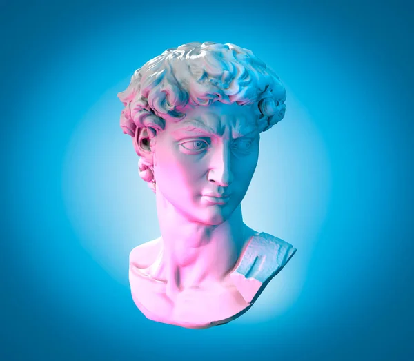 David Esculpido Por Michelangelo Fundo Azul Renderização — Fotografia de Stock