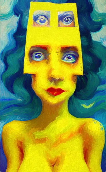 Abstract painting of a face, 3d Illustration