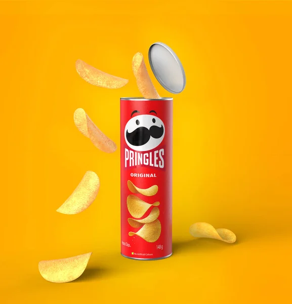 Malaga Spain September 2022 Open Package Pringles Potato Chips Yellow — Stock Photo, Image