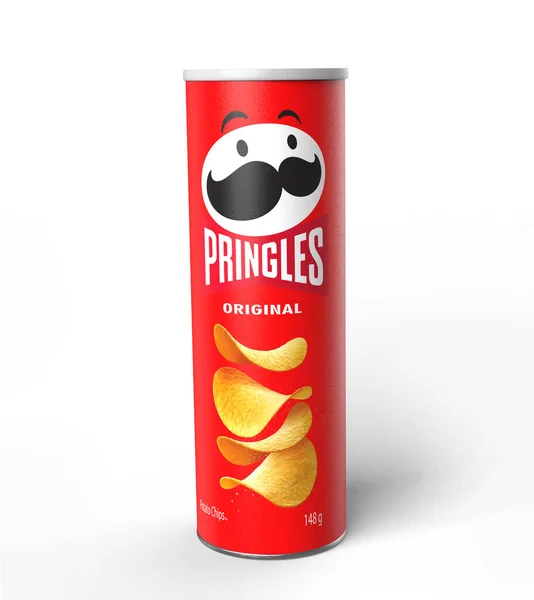 西班牙马拉加 2022年9月24日 白色背景的Pringles薯片包裹 脆薯条 — 图库照片