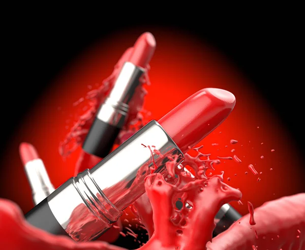 Different Lipsticks Red Splashes Illustration — Stock Photo, Image