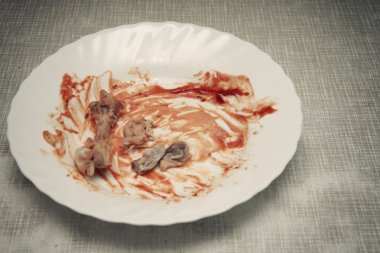 tavuk sonunda kirli tabak.