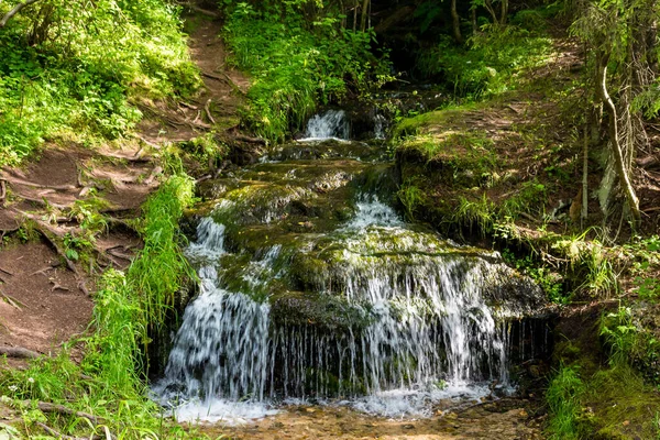 Malowniczy Pomnik Przyrody Mały Wodospad Nad Potokiem Leśnym — Zdjęcie stockowe