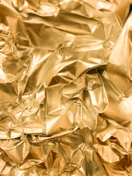 Texture Crumpled Golden Foil Shiny Festive Background Metallized Paper — Stock Photo, Image