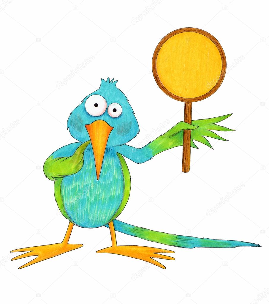 かわいい漫画のハチドリの空白記号を保持 ストック写真 C Bilhagolan