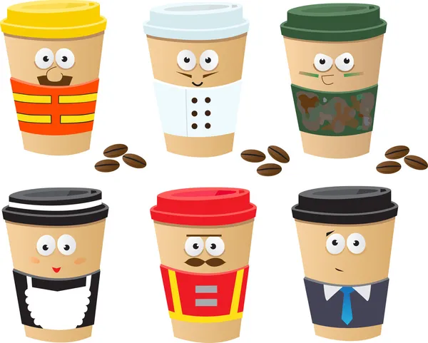 Más personajes de tazas de café — Vector de stock