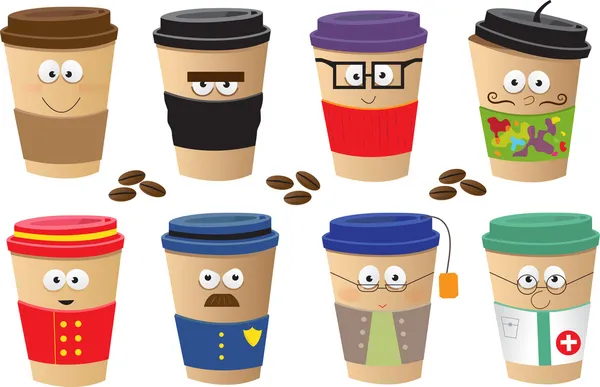 Coffee Cups Characters — Stock Vector