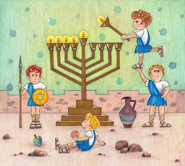 Hanukkah Menorah lighting. — Stock Photo, Image