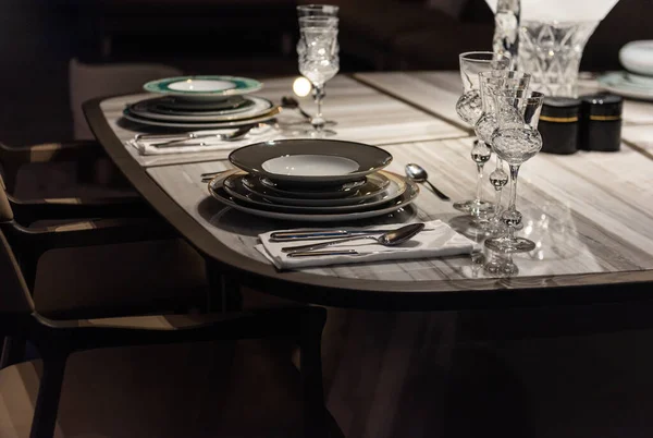 Luxury Table Setting Crystal Glass Expensive Tableware — стокове фото