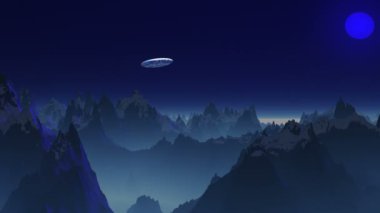 Mavi gezegenin gökyüzünde UFO.