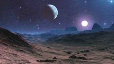 fantastik bir gezegenin gökyüzünde iki ay