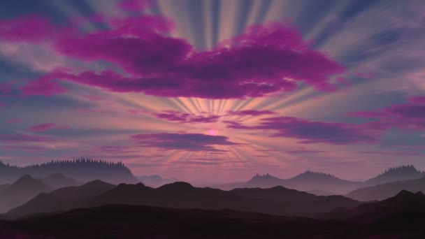 Ηλιοβασίλεμα σε ένα φανταστικό πλανήτη. — Αρχείο Βίντεο